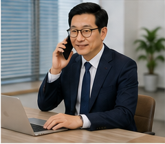 고객에게 전화로 안부를 확인하는 모습