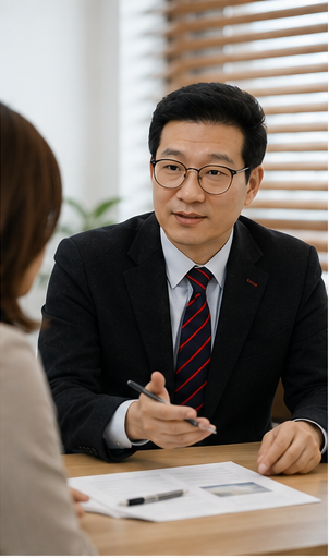 고객과 보험금 청구 서류를 확인하는 모습